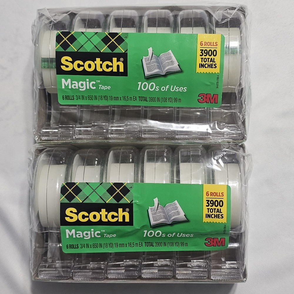 Scotch Magic Tape 12 Rolls 3/4 in x 650 in Clear New Office Adhesive 3M 3900 In